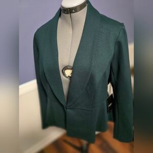 Women's Forest Green Tailored Blazer Jacket - Sleek Open Front